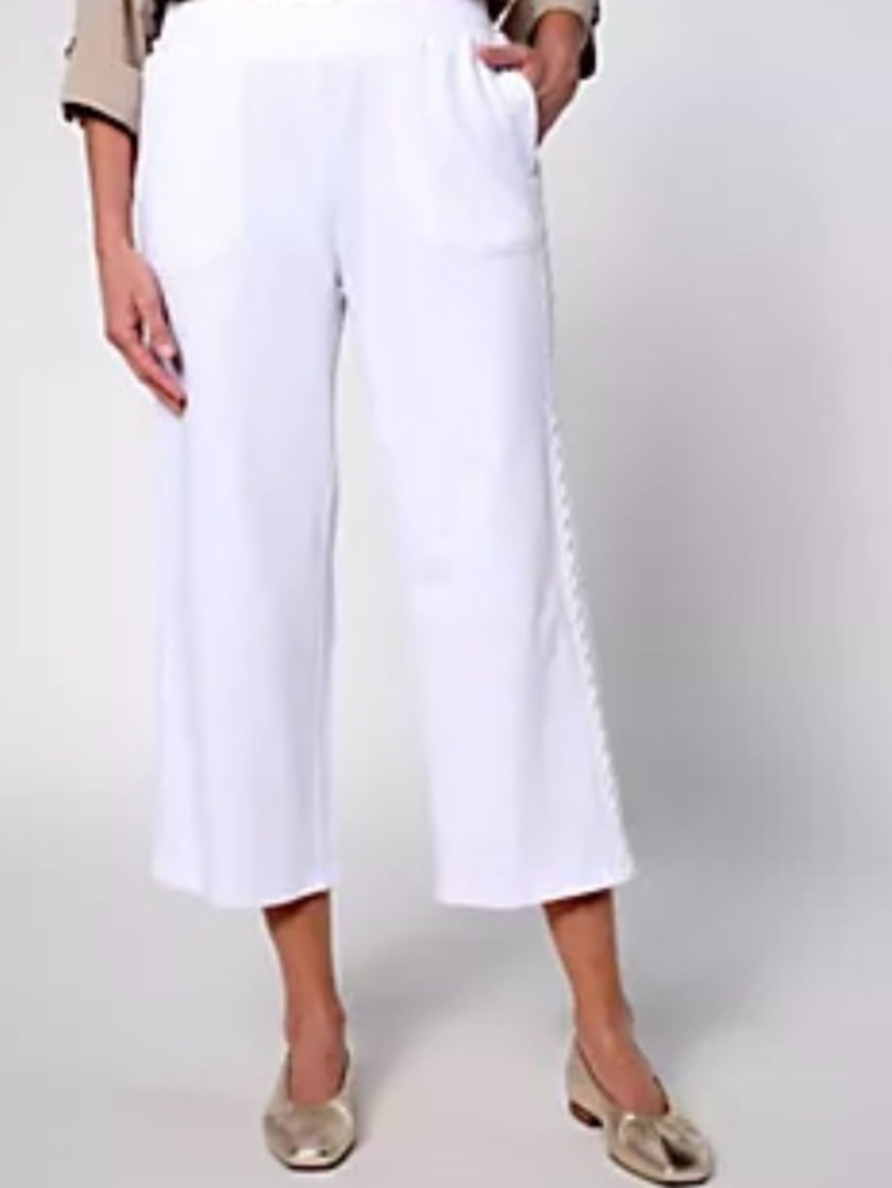 New LOGO Life by Lori Goldstein Cropped Wide-Leg Crochet Details / XL Petite